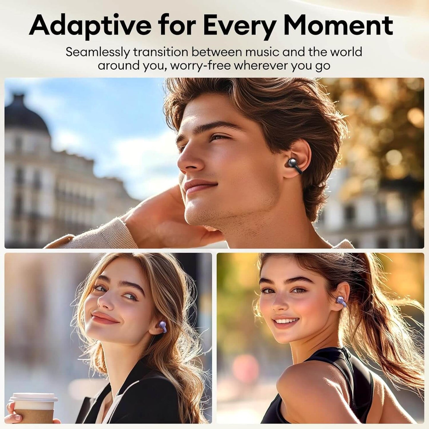 Clip On Ear Headphones, Open Ear Earbuds Wireless Bluetooth 5.4, Clip On Earbuds with LCD Touchscreen, Lightweight Comfort Open Ear Headphones for Sports, Fitness, and Workouts