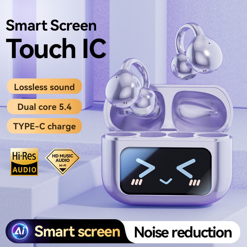Clip On Ear Headphones, Open Ear Earbuds Wireless Bluetooth 5.4, Clip On Earbuds with LCD Touchscreen, Lightweight Comfort Open Ear Headphones for Sports, Fitness, and Workouts