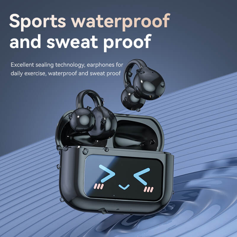 Clip On Ear Headphones, Open Ear Earbuds Wireless Bluetooth 5.4, Clip On Earbuds with LCD Touchscreen, Lightweight Comfort Open Ear Headphones for Sports, Fitness, and Workouts