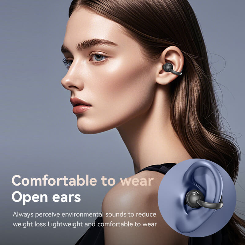 Clip On Ear Headphones, Open Ear Earbuds Wireless Bluetooth 5.4, Clip On Earbuds with LCD Touchscreen, Lightweight Comfort Open Ear Headphones for Sports, Fitness, and Workouts